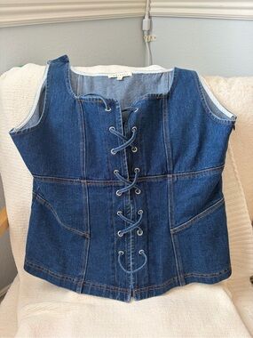 Denim Lace-Up Corset Tank Top - Unknown Brand - Blue